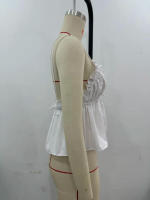 TRAFZA-Top de popelina sin mangas con lazo para mujer, Top elegante con pliegues sólidos, camisetas sin mangas con cuello en V, ropa de calle - details 2