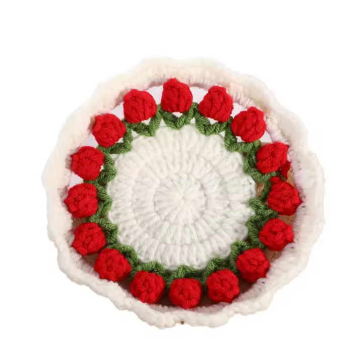 Posavasos florales de ganchillo hechos a mano, mantel redondo tejido a mano con flor de tulipán, almohadillas para tazas tejidas reutilizables portátiles para cocina, 2 uds. - 1
