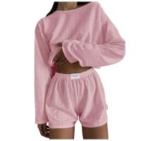 Conjunto de Pantalones Cortos Informales para Mujer Tops de Manga Larga con Cuello Redondo - details 13