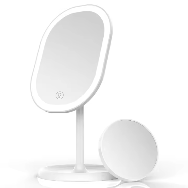 Espejo de Maquillaje LED, Espejo de Aumento 5x Desmontable, Ajuste de Iluminación Inteligente y Recarga por USB, Espejo de Mesa Plegable de 180° - 1