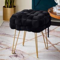 Taburete Moderno de Terciopelo Otomano Rectangular con Patas de Metal Dorado Taburete Acolchado - details 41