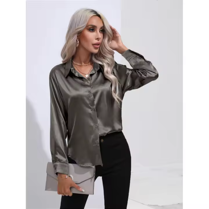 Camisa de satén para mujer, blusa de manga larga, nuevo estilo primavera/verano, ropa de mujer - 1