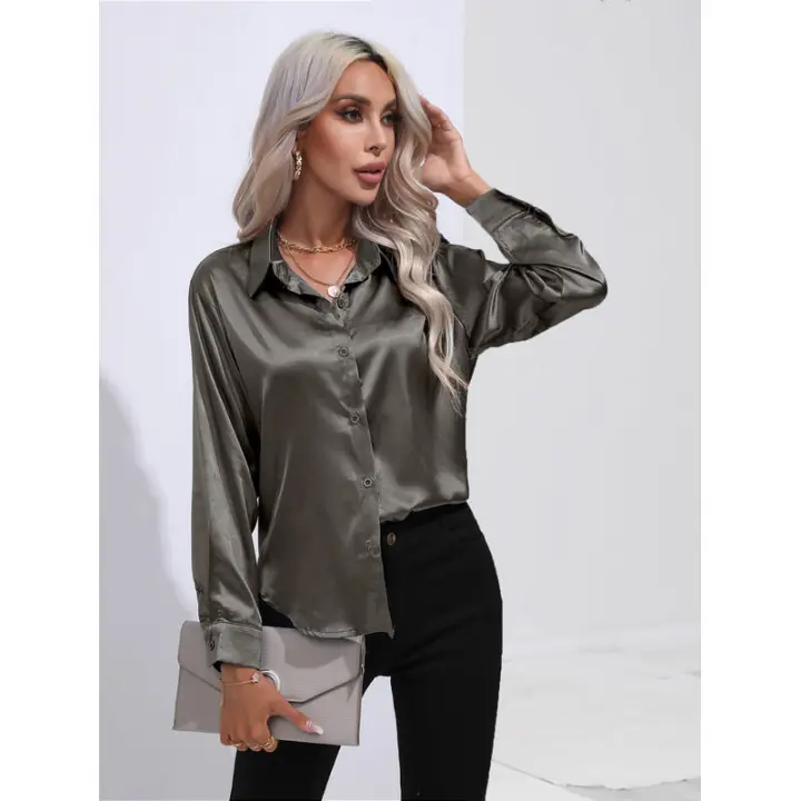 Camisa de satén para mujer, blusa de manga larga, nuevo estilo primavera/verano, ropa de mujer - 1