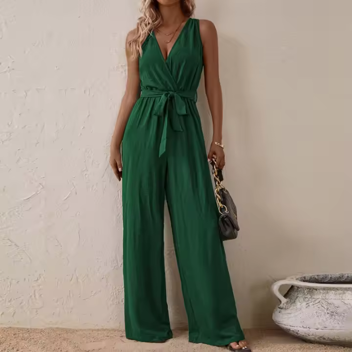 2025 Nuevo Mono Halter Estilo Europeo Y Americano Nueva Llegada Con Cordones De Cintura Alta Mono Sin Mangas Moda Conjunto Casual - 1