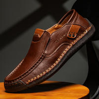 Zapatos De Cuero Hechos a Mano Para Hombre Mocasines Casuales Cómodos Zapatos Planos Para Exterior Caminar Talla Verdadera Para Adultos - details 2