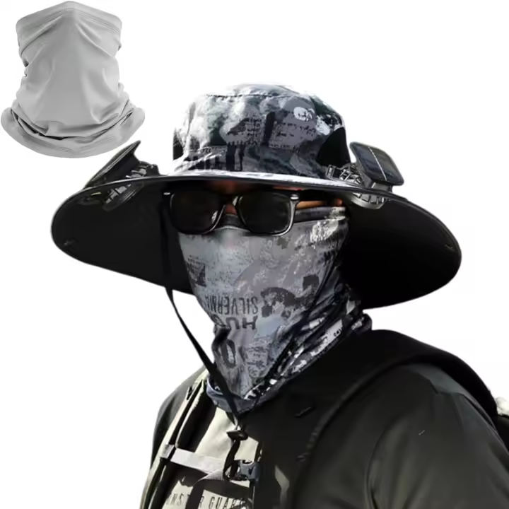 Sombrero de pesca para exteriores con ventilador solar de ala ancha, con carga solar y USB, ajustable en 3 velocidades, con ventilador - 1