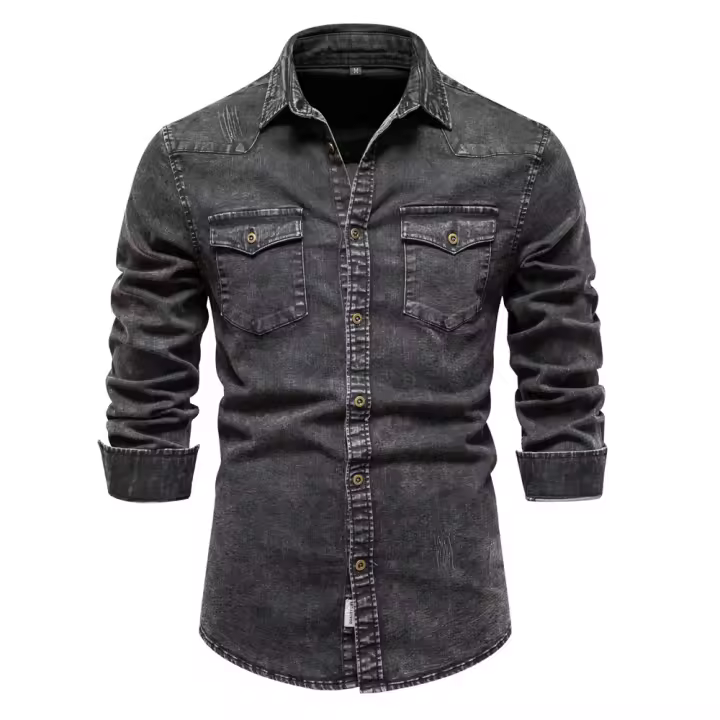 Camisas vaqueras para hombre, camisas desgastadas lavadas de calidad, talla europea, otoño e invierno, 2024 - 1