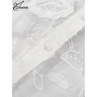 Conjunto de Algodón Blanco para Mujer de 2 Piezas Conjunto Informal de Jacquard con Botones y Manga en la Muñeca Camisas y Pantalones Cortos de Cintura Alta para el Verano - details 10