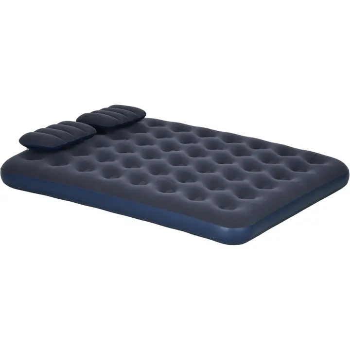 Colchón Hinchable Doble 191x137x22 cm con Inflador Manual Colchón Inflable Plegable con 2 Almohadas Integradas Superficie Flocado para Huéspedes Hogar Viajes Camping - 1