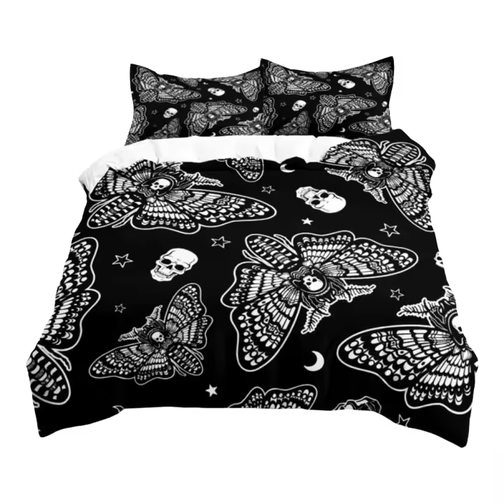 Juego de funda nórdica con calavera de cuervo pintado a mano, juego de cama, funda nórdica suave y cómoda y transpirable, para decoración de habitación de invitados y dormitorio - 1