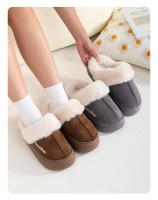 Zapatillas de algodón versátiles de Color sólido de felpa de fondo plano para mujer de invierno zapatos cálidos y acogedores para interiores y exteriores para hombre - details 6