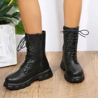 Botas de cuero de imitación de fondo grueso para mujer, Zapatos de tacón grueso Blanco, Otoño e invierno - details 8