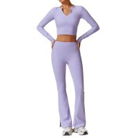 Conjunto deportivo de ocio para mujer, pantalones de pierna ancha de cintura alta, Top adelgazante de manga larga para Fitness, Otoño e Invierno - details 2