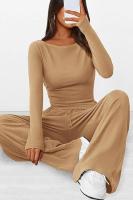 Conjunto de otoño Camiseta asimétrica de manga larga Pantalones de pierna ancha Traje informal Chándal - details 16