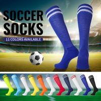 1 Par de Calcetines de Fútbol Antideslizantes hasta la Rodilla para Hombres y Mujeres - Transpirables, Duraderos de Mezcla de Nylon y Poliéster, Medias Atléticas a Rayas para Deportes, Ciclismo y Correr - Lavables a Máquina - details 1