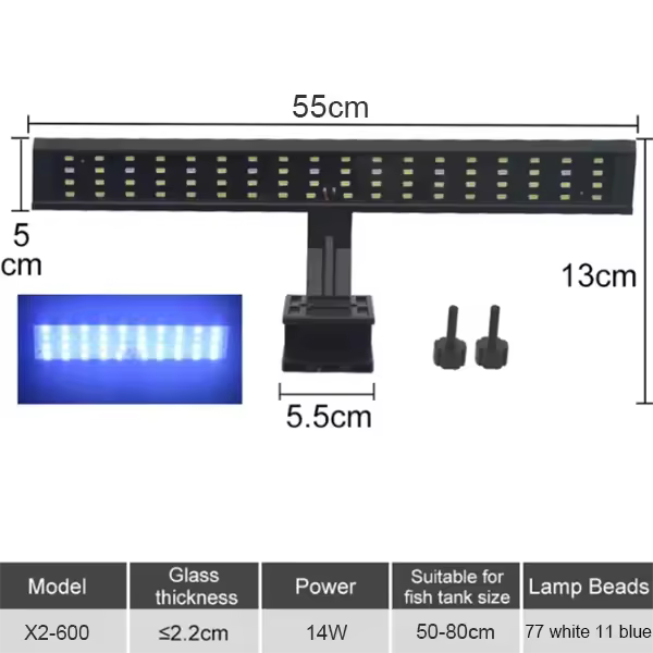 Luz LED para plantas de Pecera, lámpara de Clip para Cultivo, Coral Acuático, iluminación de Pecera, interruptor de 3 Colores, 220V, 10-55cm - 1