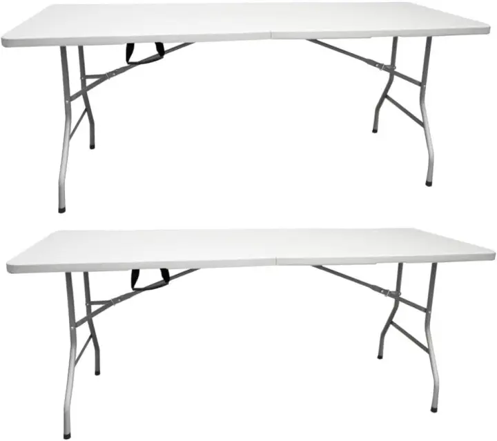 Mesa Plegable Rectangular 180x70x74cm Catering |   Mesa de resina con patas de acero plegables para eventos y terrazas |   Unidad (Blanca) - 1