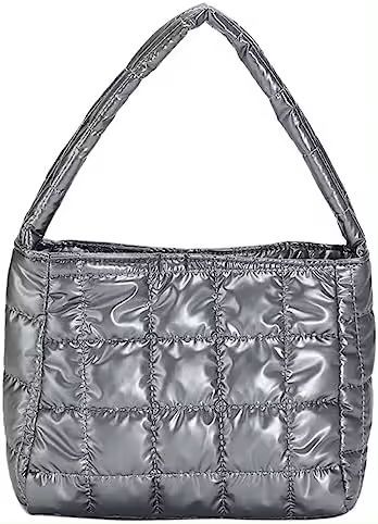 Bolso de hombro acolchado para mujer, bolso Hobo de algodón con relleno, bolso brillante a prueba de agua - 1