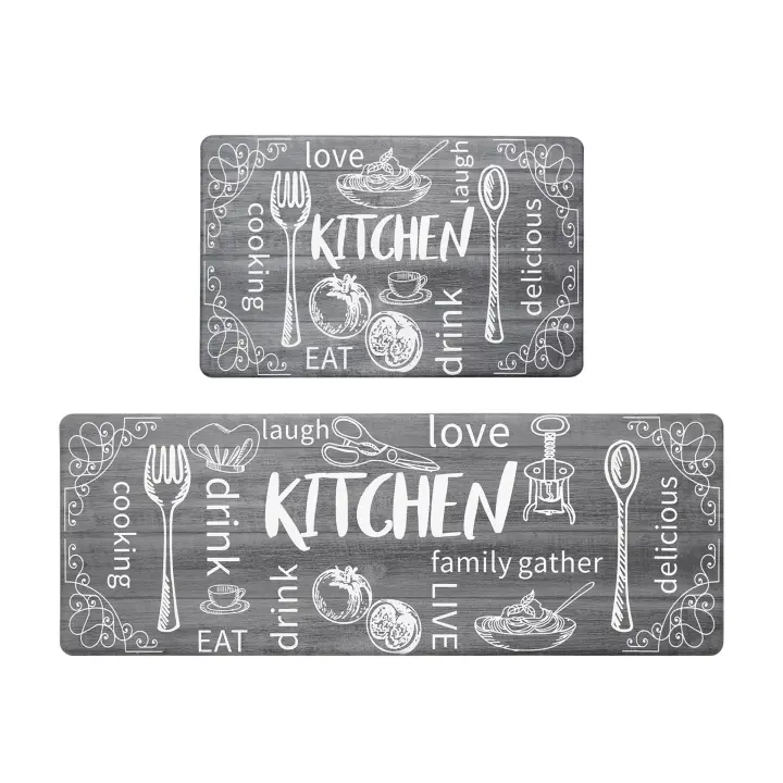 Alfombra de cocina antifatiga Alfombra de cocina antideslizante impermeable Cómodo antideslizante Colorido Resistente a la suciedad Alfombra para pies 40*60+40*120cm Gris - 1