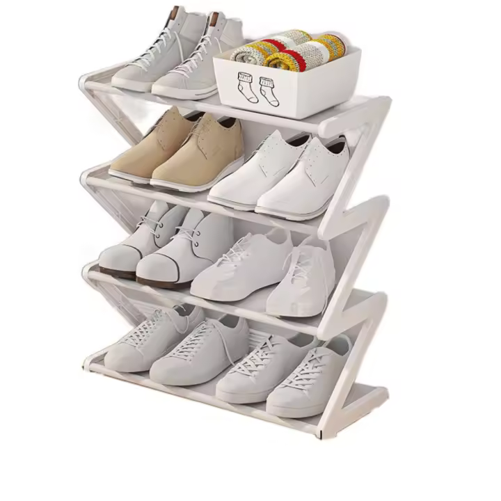 Zapatero de puerta de plástico multifuncional en forma de Z, soporte para zapatos negro/blanco/rosa, ahorro de espacio, estante de almacenamiento de zapatos ensamblado para dormitorio - 1