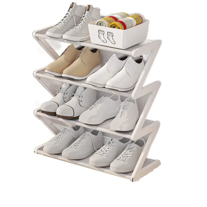 Zapatero de puerta de plástico multifuncional en forma de Z, soporte para zapatos negro/blanco/rosa, ahorro de espacio, estante de almacenamiento de zapatos ensamblado para dormitorio - 1