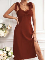 Vestido mediano y largo en la cintura en el pecho de moda de las mujeres - details 6