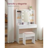 Tocador con Luces LED con Brillo Ajustable, Mesa de Maquillaje con Espejo, Espacioso, Estantes Ajustables, 2 Cajones, Mesa de Maquillaje, Blanco Nube - details 6