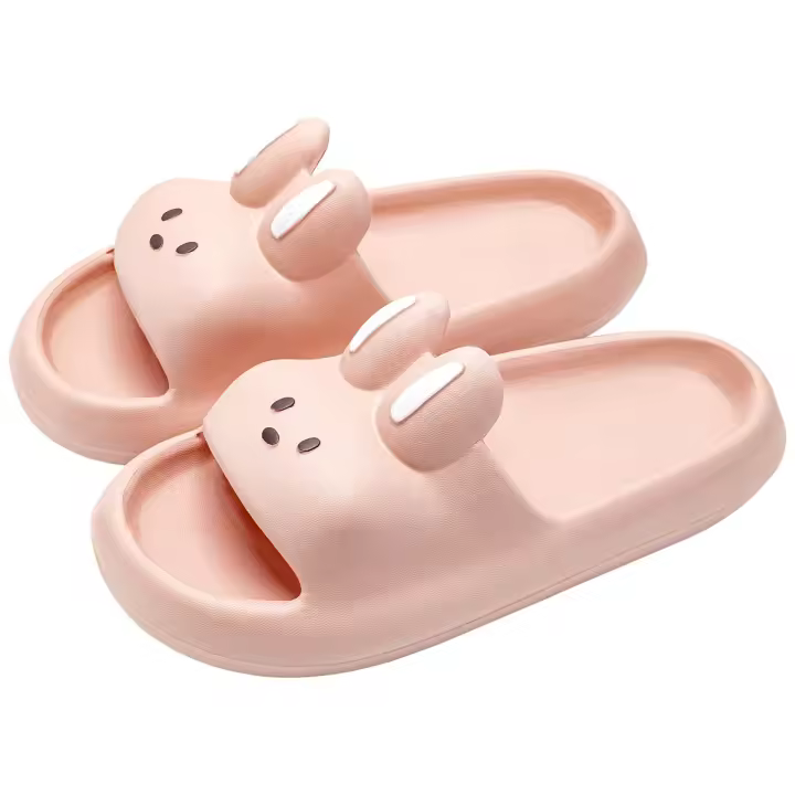 Zapatillas de conejo de dibujos animados, chanclas de casa con parte inferior gruesa de verano, cómodas sandalias unisex suaves - 1
