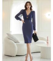 Mujeres otoño moda nuevo ceñido al cuerpo vestido a media pierna ajustado manga larga elegante Casual sólido Vestidos de fiesta de negocios bata femenina Mujers - details 0