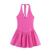 BUNO-vestido empalmado con cuello colgante para mujer, Color sólido, decoración sin espalda, primavera/novedad de verano, ropa para mujer - details 6