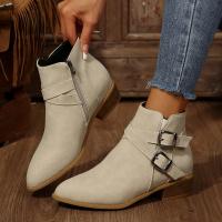 2025 otoño e invierno nuevo europeo y americano de gran tamaño cabeza puntiaguda tacón cuadrado cremallera lateral botas cortas de moda y cómodas mujeres 36-43 - details 1