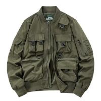 Spring Autumn New Man Multiple Pockets Tops Outdoors Man Loose Windbreaker Coats Solid Stand Collar Flight Suit Jackets Man - details 1