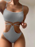 Bañador Sexy de una pieza para mujer, traje de baño de Color sólido, Bikini a rayas, novedad de 2024 - details 6