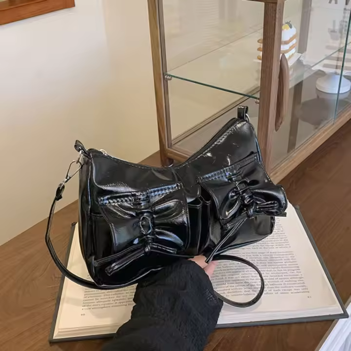 Bolso cruzado portátil de estilo coreano con lazo, bolso de hombro plisado Y2k de Color sólido, bolso de hombro con cordón fruncido, bolso de Pu para mujer - 1
