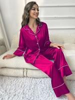 Ropa de dormir de satén de seda, pantalones con cuello ranurado, conjunto de camisón de 2 piezas, Tre y otra ropa informal para mujer - details 26