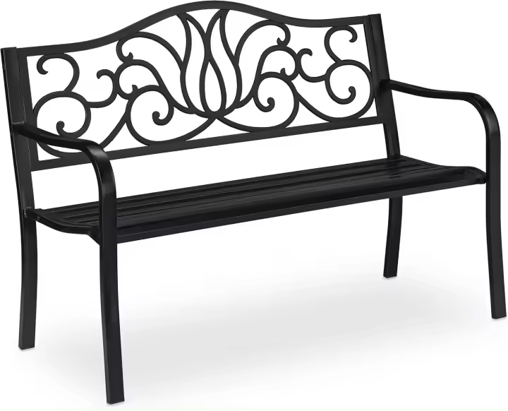 Banco Jardín Antiguo, 2 Personas, Asiento Metal, Balcón y Terraza, 90 x 127,5 x 63 cm, Acero, Blanco y Bronce - 1