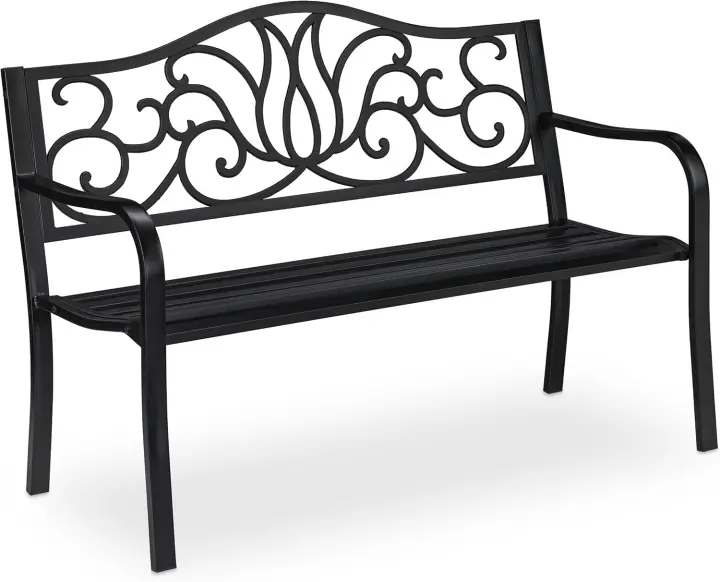 Banco Jardín Antiguo, 2 Personas, Asiento Metal, Balcón y Terraza, 90 x 127,5 x 63 cm, Acero, Blanco y Bronce - 1
