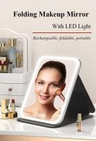 Espejo de maquillaje de viaje con luz LED, espejo de tocador iluminado plegable para tocador, escritorio recargable (M, negro) - details 0