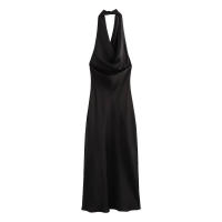 Vestido largo de satén sin mangas para mujer, casual Tre con escote grande y espalda abierta, fruncido, verano - details 5