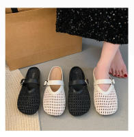 Verano nuevas zapatillas perezosas transpirables tejidas de un pedal zapatillas de cabeza de bolso de fondo plano cómodo de suela suave para mujer. - details 11