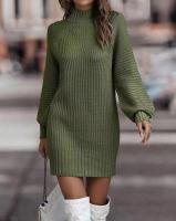 Vestido corto de ganchillo para mujer, minivestido de punto de cuello alto, holgado, de manga larga, estilo Retro, talla Xxl - details 12