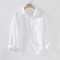 Camisa de Algodón Lino para Hombres en Otoño Cuello Cargado Casual Manga Larga - details 3