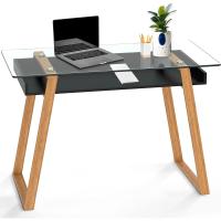 Mesita de Centro Rectangular, de Vidrio y Madera con Bandeja para Revistas, Mesa de Centro Baja para Salón y Oficina - details 42