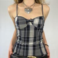 BUNO-Candyhot Plaid Patchwork ajustado Casual Spaghetti Strap Top Vintage Y2K sin mangas espalda descubierta camiseta sin mangas 2024 otoño ropa de calle Camis - details 3