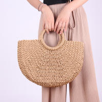 Bolsos de paja con forma de luna para mujer, bolso de mimbre tejido Vintage hecho a mano, ideal para playa, Verano - details 4