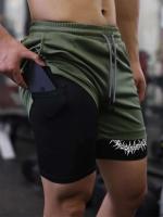 Pantalones de Entrenamiento de Correr 2-en-1 para Hombres Pocket para Teléfono, Toalla, Tres Piezas de Moda Deportiva - details 3