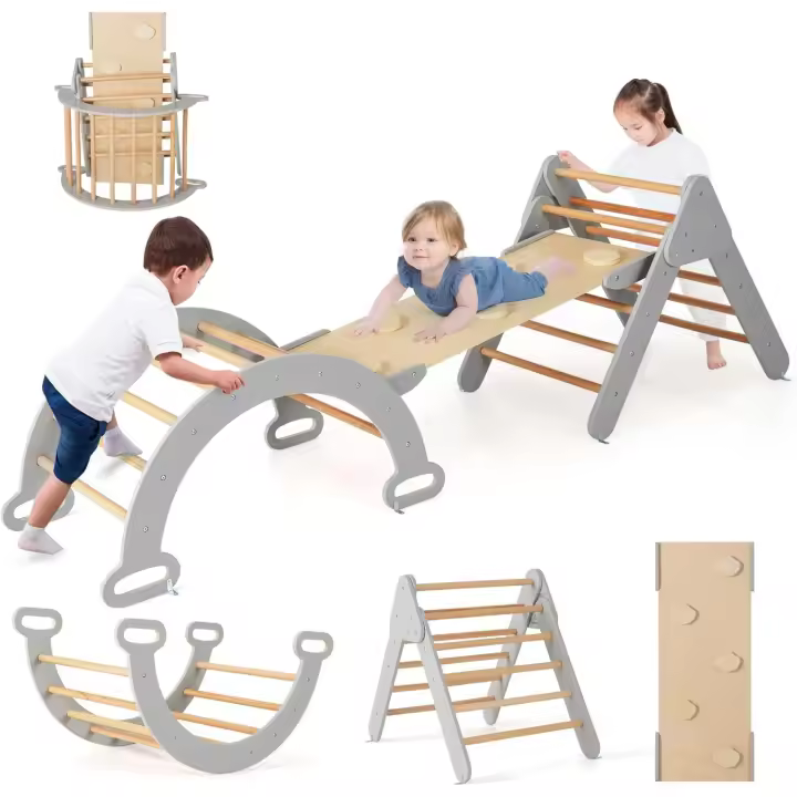 Escalada de Madera para Niños Triángulo de Escalada Montessori Arco, Rampa para Deslizarse o Escalar Set de Escalada Gris Oscuro - 1