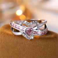 Anillos de boda con forma de corazón de amor para novia, Color plateado, circonita rosa y blanca, anillos de compromiso para mujer, joyería de lujo para el Día de San Valentín - details 3