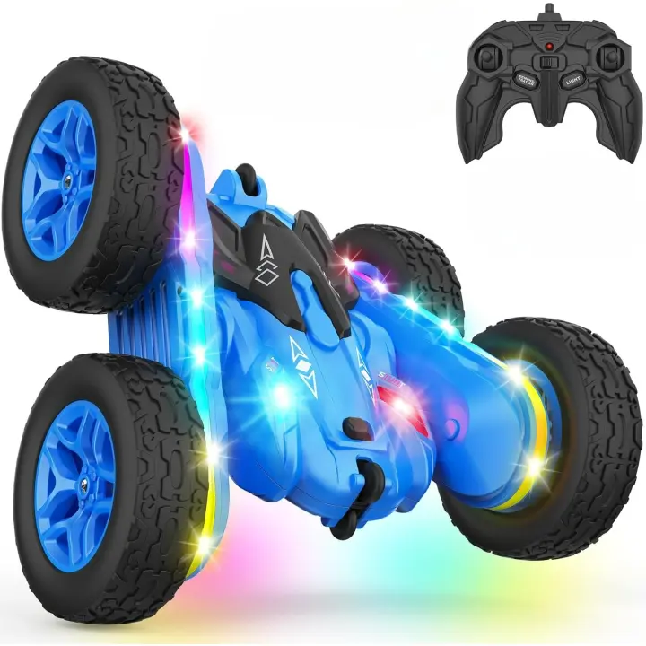 Coche teledirigido de doble cara, tira de luces y faros de juguete, 360 ° - 1