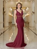 Elegante Vestido de Novia Sirena Blanca Perlas de Encaje Sin Mangas con Cuello en V para Fiesta Formal - details 11